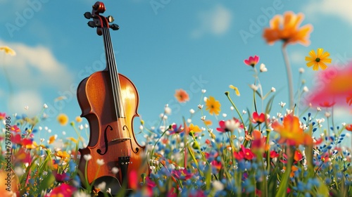 Violin in a Field of Flowers: A Catchy and Optimized Adobe Stock Title for a Creative and Visible Image Generative AI photo