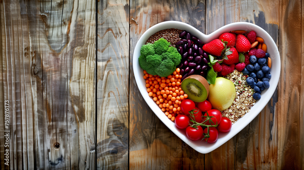 Fresh Fruits and Vegetables in a Heart- shaped Plate - Healthy Eating Fresh Fruits and Vegetables in a Heart- shaped Plate - Healthy Eating
