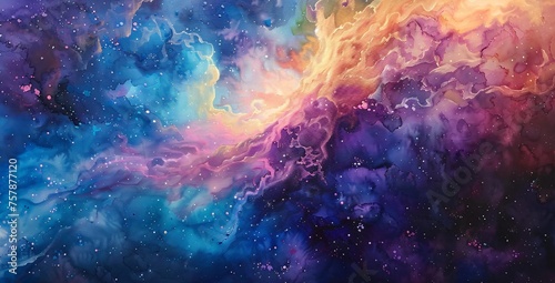 Purple Haze A Colorful Painting of a Space Nebula Generative AI