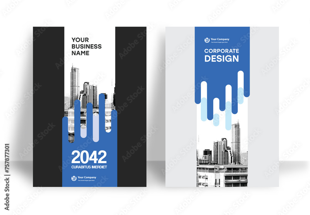 Blue and Black Geometric Book Cover Layout Stock Template | Adobe Stock