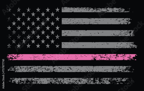 Thin Pink Line Flag. Breast Cancer Awareness Support Vector