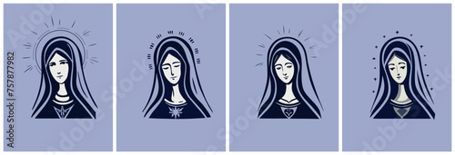 vector illustration of Our Lady Virgin Mary Mother of Jesus, printable, suitable for logo, silhouette isolated on blue background