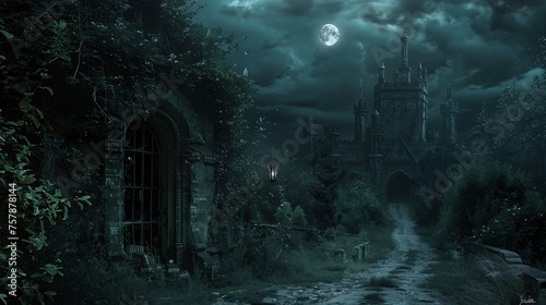 Moonlit Castle A Gothic Nighttime Adventure Generative AI