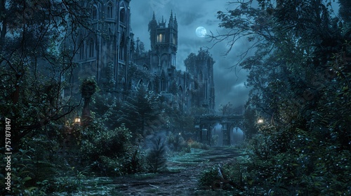 Moonlit Castle A Gothic Nighttime Adventure Generative AI photo
