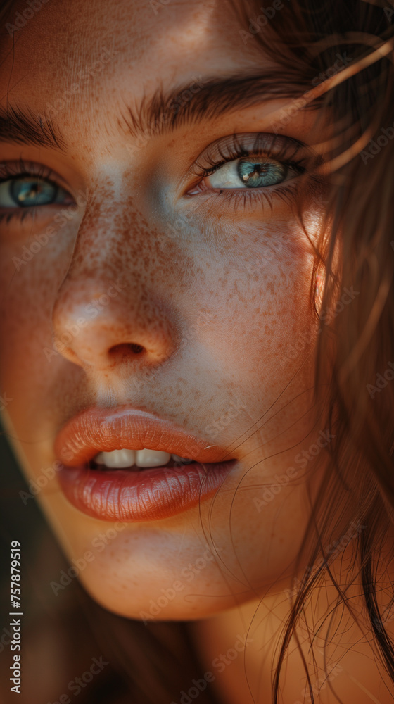 close up portrait of young woman , ai