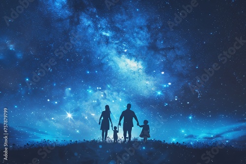 A Family Stroll Under the Stars A Celestial Nighttime Adventure Generative AI photo