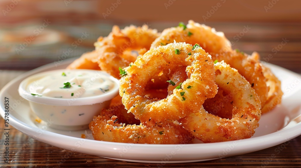 Crispy Onion Rings with a Side of Ranch Dip A Delicious and Satisfying Snack for Any Occasion Generative AI Crispy Onion Rings with a Side of Ranch Dip A Delicious and Satisfying Snack for Any Occasion Generative AI