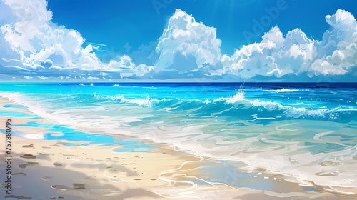 Sunny Day at the Beach A Colorful and Vibrant Seaside Scene Generative AI
