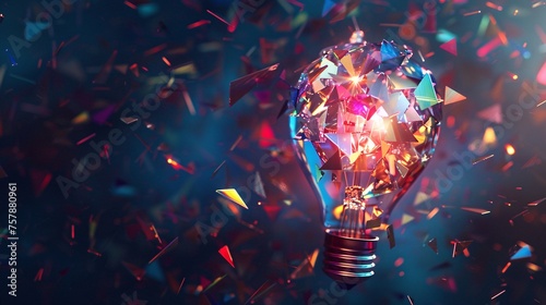 Neon Light Bulb Explosion Generative AI photo