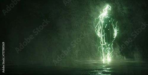 Glowing Man in Green A Futuristic, Neon-Lit Figure Generative AI