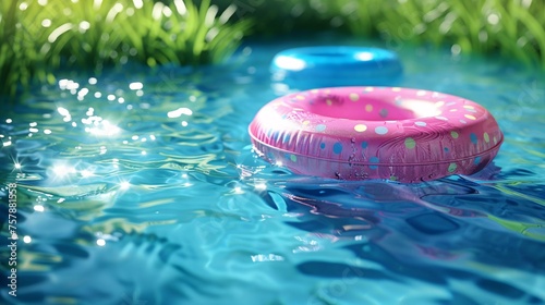 Pink Polka Dot Raft A Fun and Funky Floating Accessory for Your Pool Party Generative AI photo