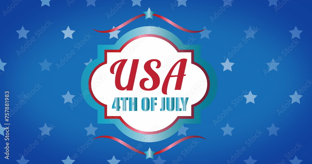 Naklejka premium Image of usa 4th of july text over stars on blue background