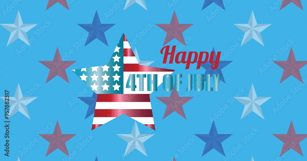 Obraz premium Image of happy 4th of july text over stars on blue background