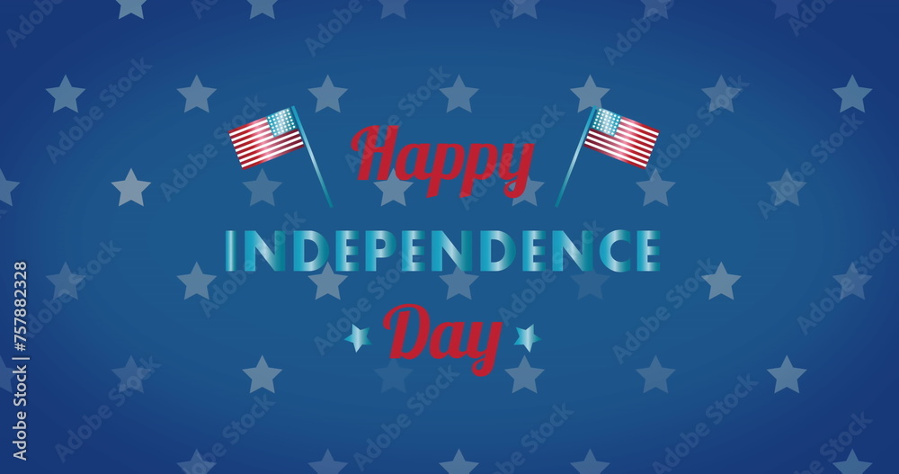 Fototapeta premium Image of happy independence day text over stars on blue background
