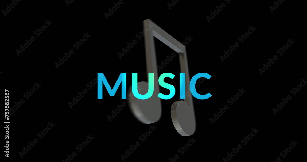 Fototapeta premium Image of music text and note moving on black background