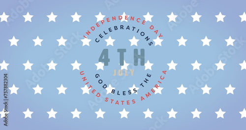Image of 4th july independence day text over stars on blue background