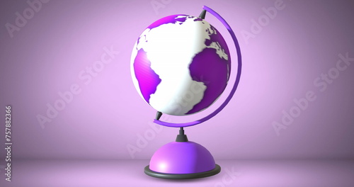 Image of purple and white globe moving on purple background