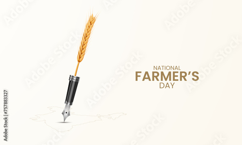 Happy Farmers Day, Farmers day creative Design, Farmer. cow, land, brush, pen, Farmers day banner, poster, vector illustration, 3D