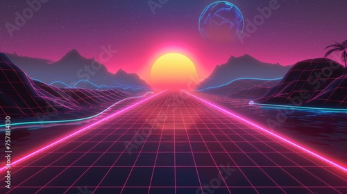 Pink Neon Night Sky A Vibrant Pink Sunset with a Space Theme Generative AI