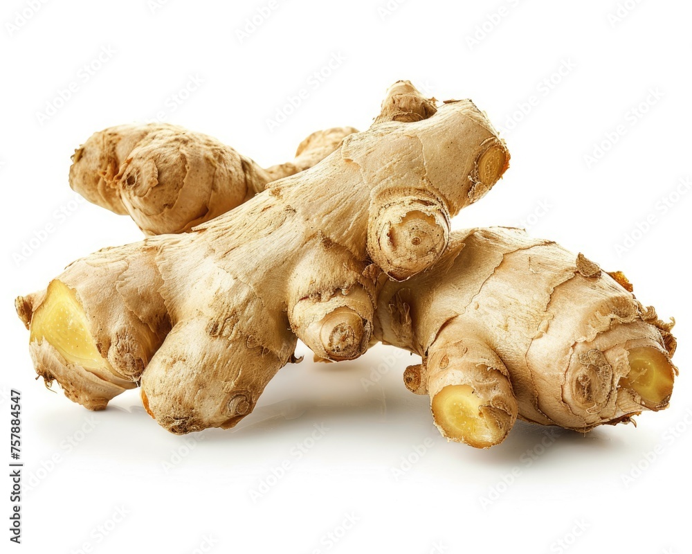 Fresh Ginger Root from China. Isolated on White Background with Aroma. Perfect Cut-out for Culinary or Medicinal Design Projects Fresh Ginger Root from China. Isolated on White Background with Aroma. Perfect Cut-out for Culinary or Medicinal Design Projects