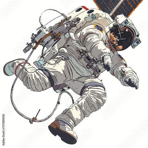 Astronauts on a spacewalk installing a new power modu photo
