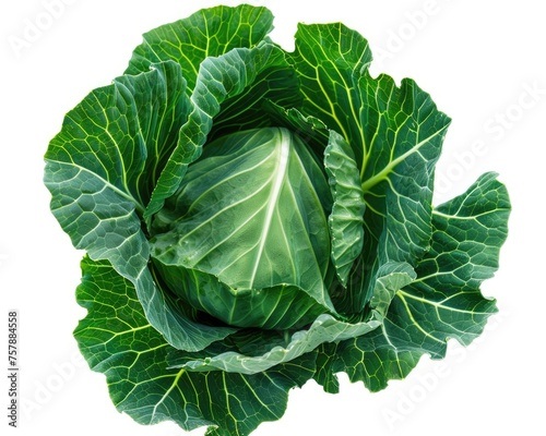 Fresh Green Cabbage Leaf Closeup, Isolated on White Background. Perfect for Agriculture, Cooking, Diet, and Brussels Sprouts