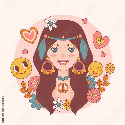 Groovy woman in hand drawn style