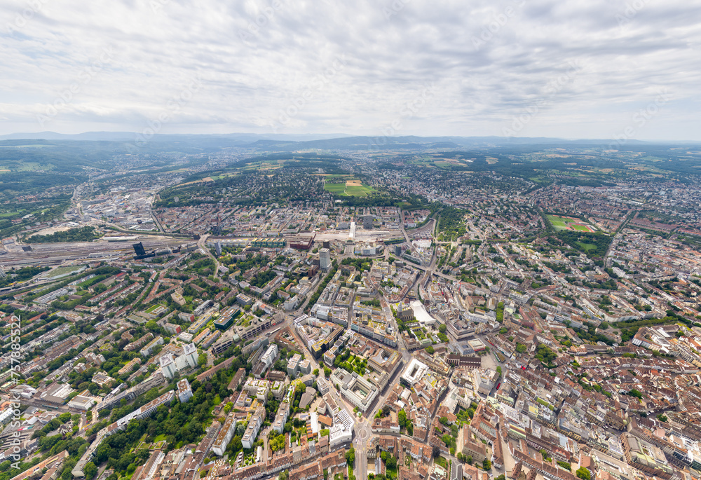 Basel, Switzerland. Panorama of the city. Summer day. Aerial view