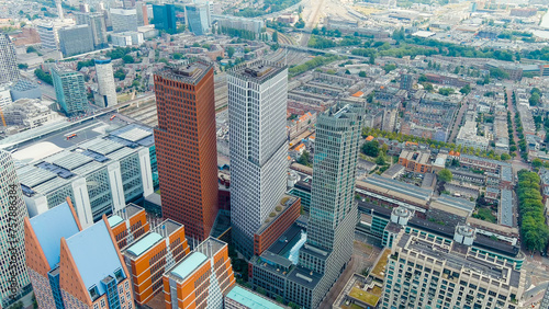 The Hague, Netherlands. Business center of The Hague. Cloudy weather. Summer day, Aerial View