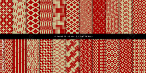 編集可能な日本の伝統的な装飾和柄22点セット