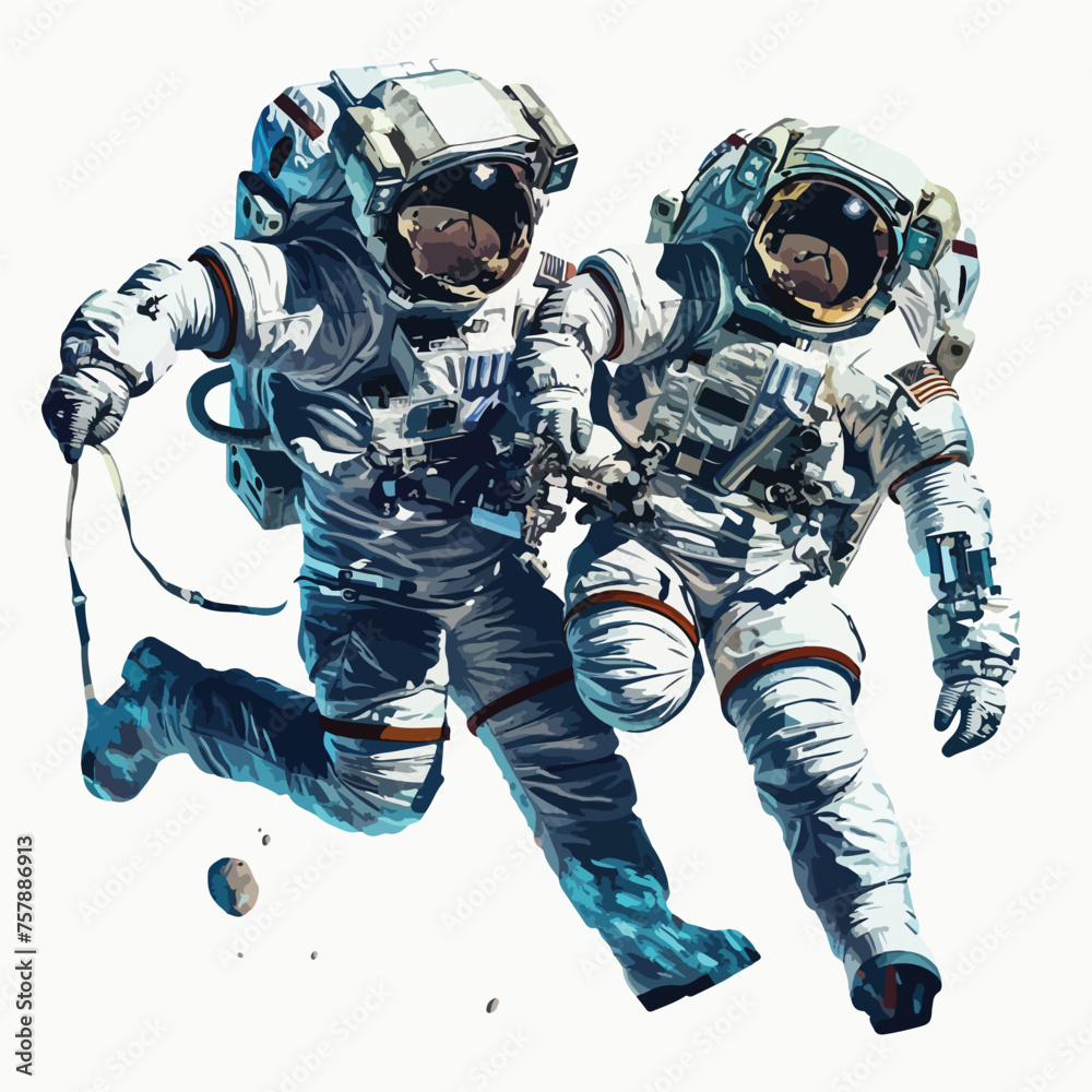 Astronauts on a spacewalk retrieving samples