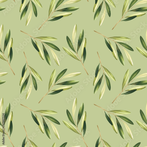Floral seamless pattern with green leaves.