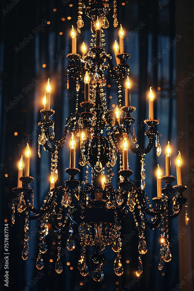 Chandelier of the Month Black and Gold Chandelier with Crystals and Glass Balls Generative AI