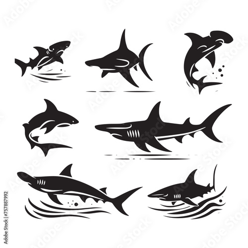 Hammerhead Horizon  Vector Silhouettes of Sleek Shark for Oceanic Enthusiasts and Creative Designs  Hammerhead shark vector illustration.