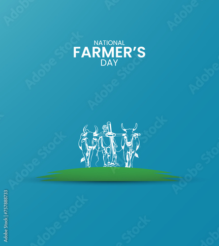 Happy Farmers Day, Farmers day creative Design, Farmr. cow, land, brush, pen, Farmers day banner, poster, vector illustration, 3D photo