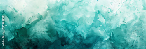 Abstract blue-green watercolor background with cloudy center texture 