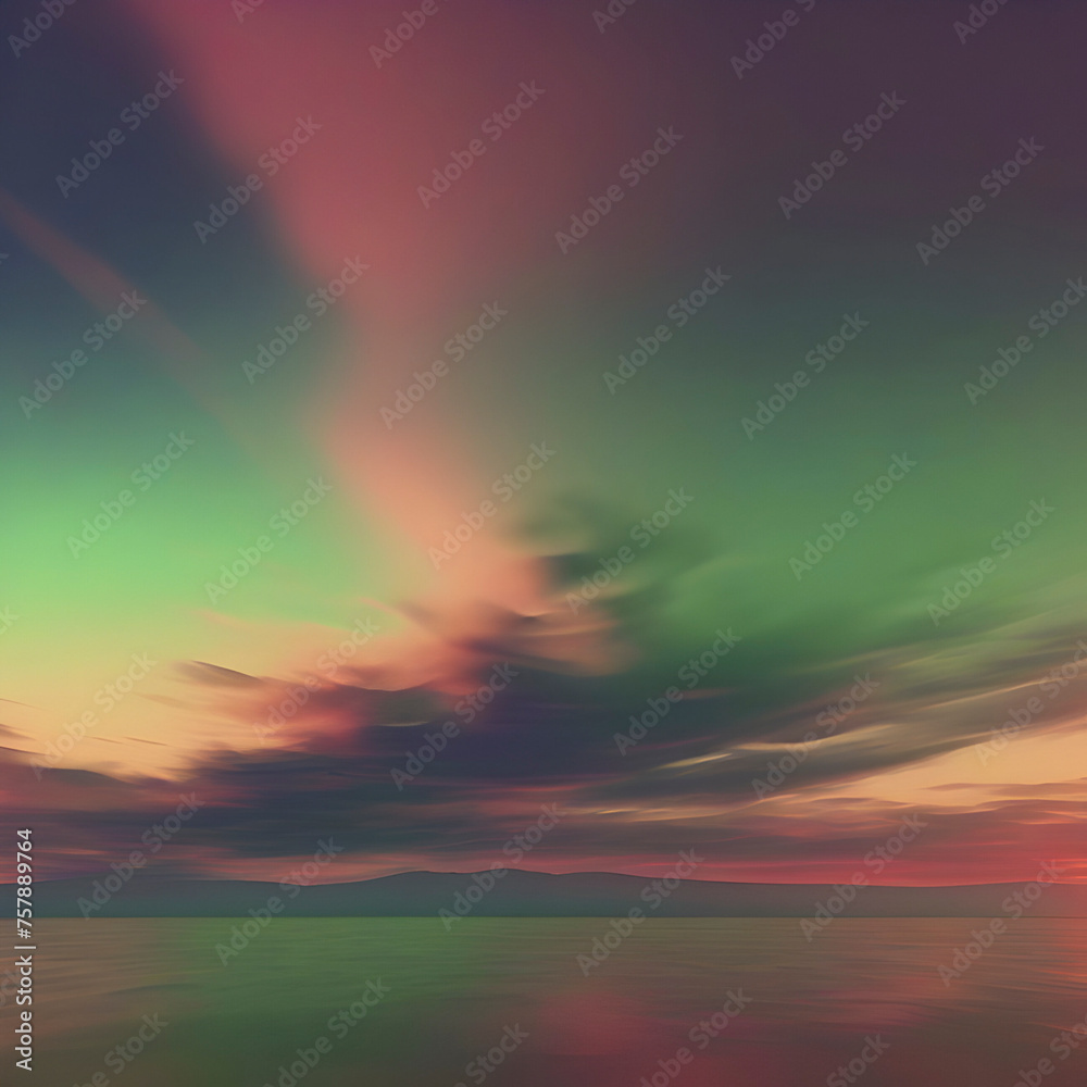 Emerald color sky at Sunset, color gradient background.