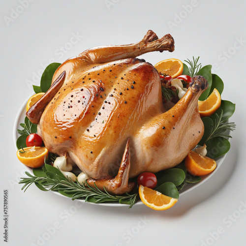 Grilled turkeychicken quarter legs isolated in white background, no shadow, cooked turkey, BBQ food for Thanksgiving, Christmas meallunch photo