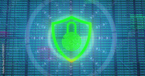 Image of green and red flashing padlock over scanner and data processing