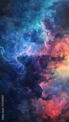 Purple and Blue Nebula with a Rainbow Starburst Generative AI
