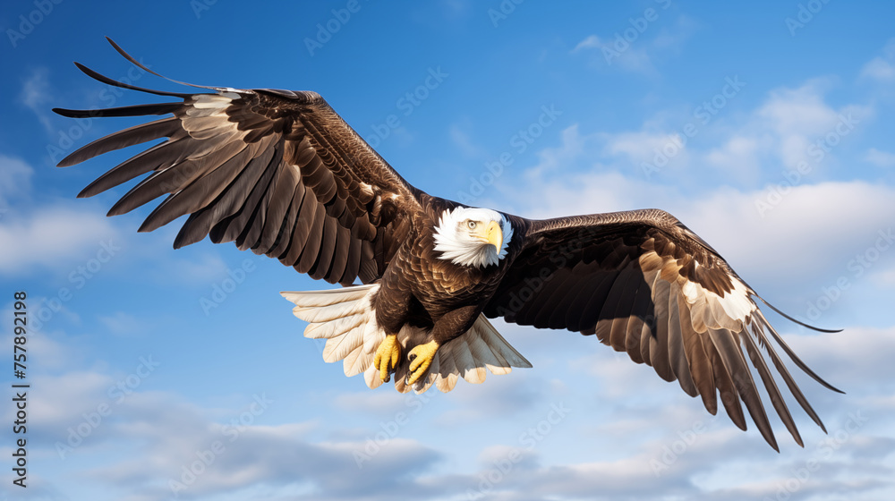 Naklejka premium Bald eagle on sky, wildlife conservation concept, photo shot