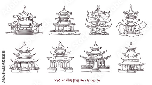 vector sketch of Chinese pagoda