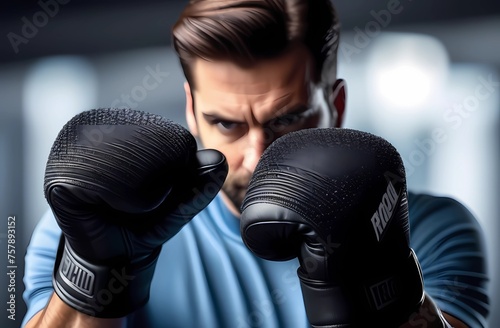 A man in black boxing gloves.