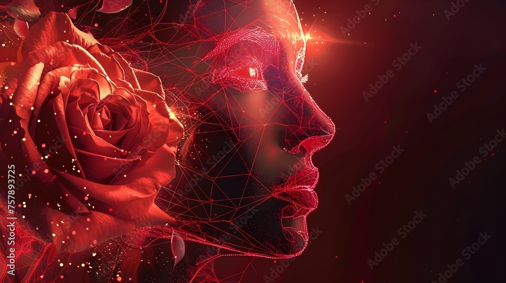 Digital Rose and Profile Outline, Conceptual Art with... Digital Rose and Profile Outline, Conceptual Art with...
