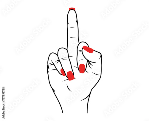 Woman hand with middle finger up, female hand with red polish isolated vector Illustration