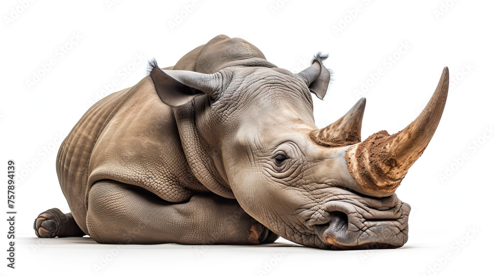 Sleeping Rhino Isolated on white background