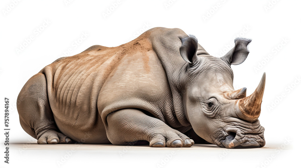 Fototapeta premium Sleeping Rhino Isolated on white background