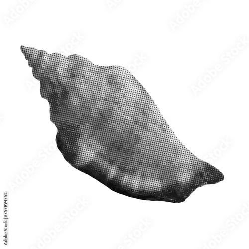 Shell in halftone isolated on white background. Vector illustration for poster, banner, card. Y2K style