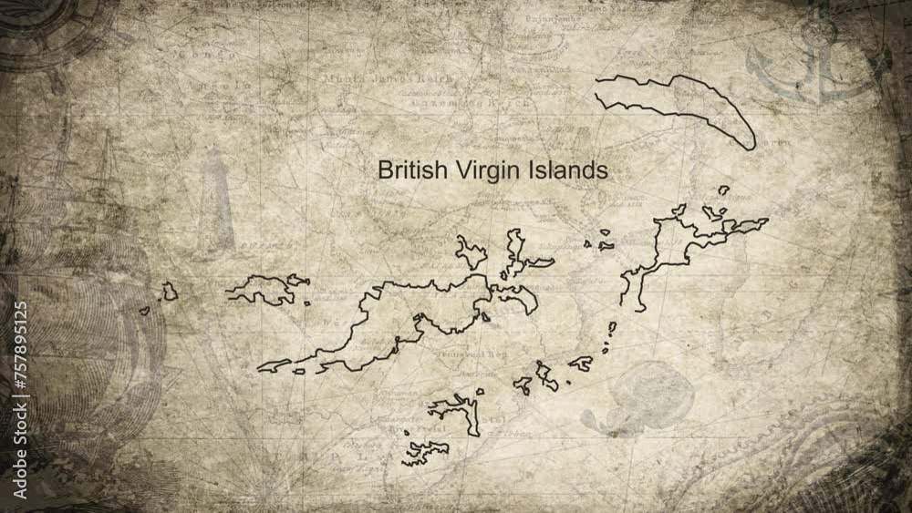 British Virgin Islands map drawn on a cartography background sheet of paper British Virgin Islands map drawn on a cartography background sheet of paper