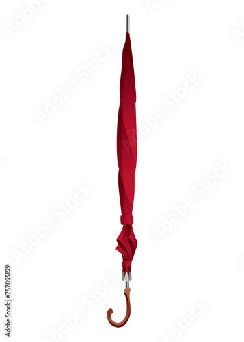 Umbrella. Parasol folded, side view. Hand-held rain, sun or windbreak protection. Vector illustration isolated on white background